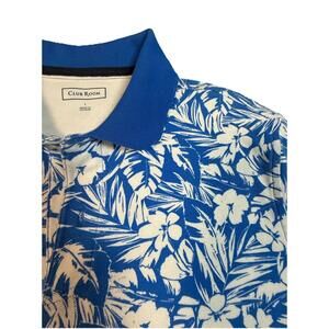 Club Room Mens Large Retreat Tropical Pique Short Sleeve Polo Shirt Blue & White